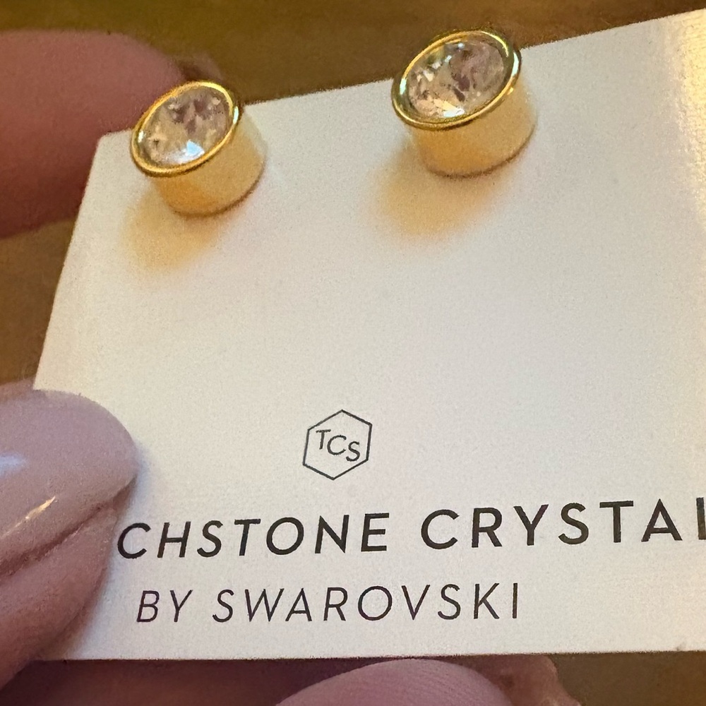Swarovski Gold-Tone Crystal Stud Earrings -Clear Stones. Reg $39